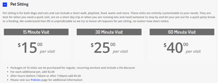 Detailed service list